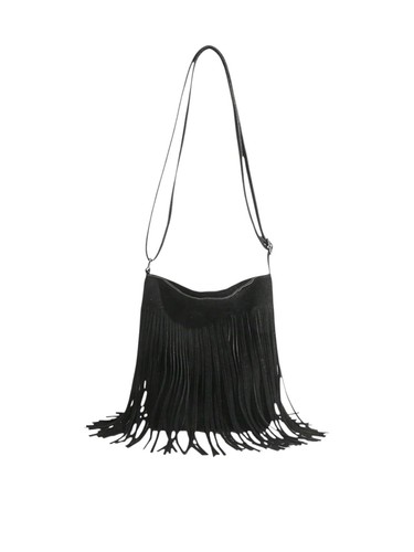 Vintage black fringe faux - black,