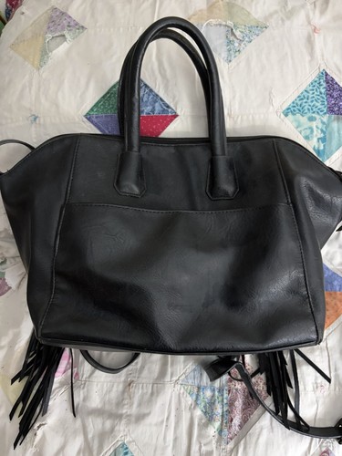 Bohemian black fringe satchel - black,